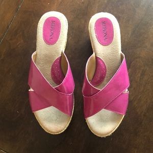 Merona hot pink slide wedges